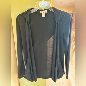 Vintage 70s OP Open Front Ribbed Hooded Cardigan Black Size Juniors Large 11/13